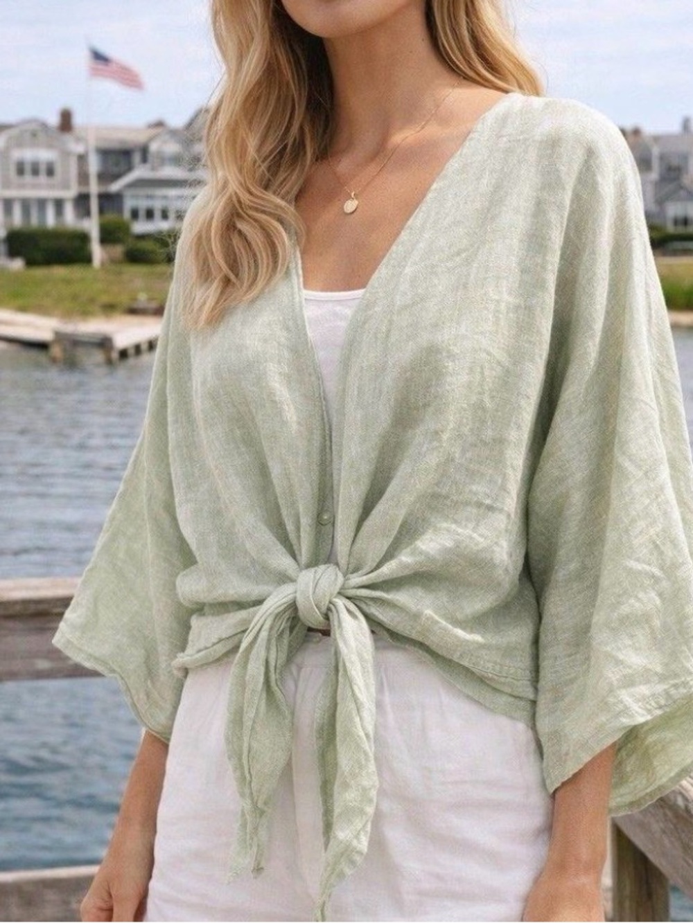 Christian Siriano Pale Sage Tie-Front Swim Coverup Top. like New! One size